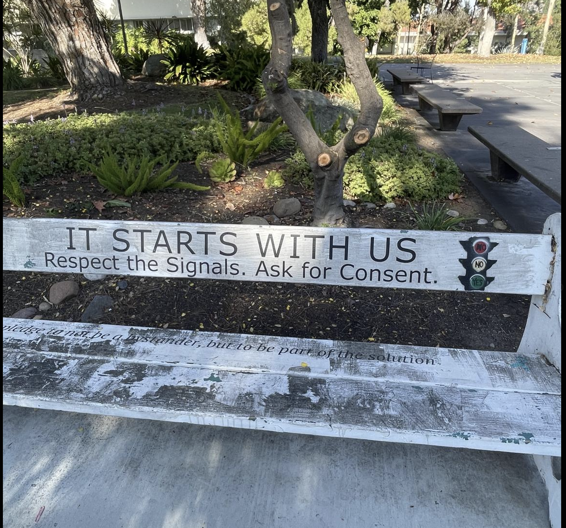 One of the benches near Student Services West at San Diego State University. Courtesy of the contributor.