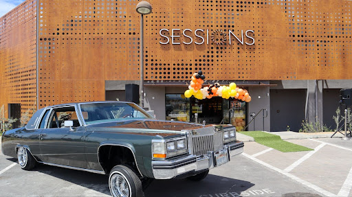 A Cadillac Brougham, provided by the Groupe SD Lowrider Club, sits in front of Sessions by the Bay on April 17, 2025, in National City, Calif.