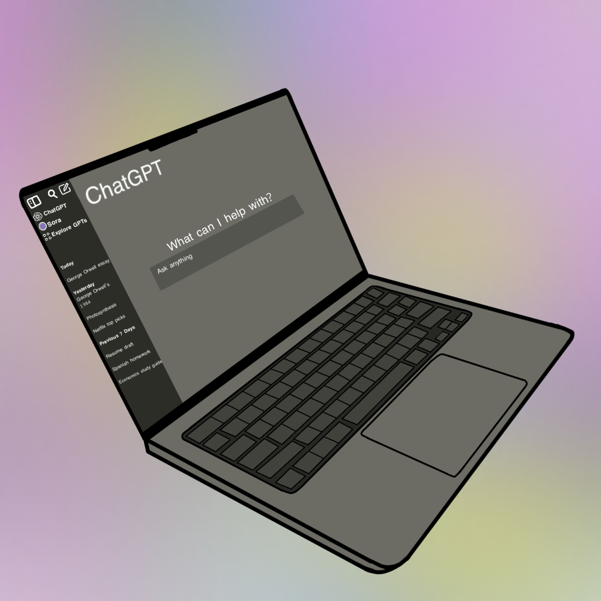 Graphic of laptop open to ChatGPT.