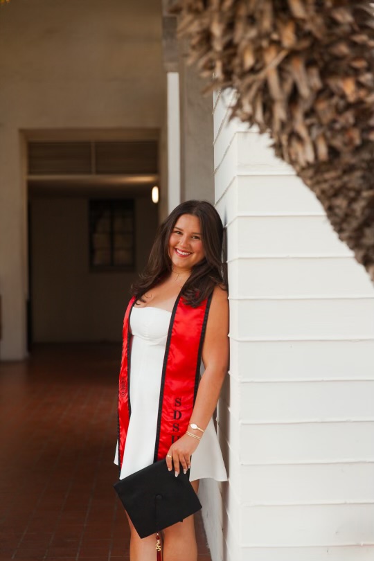 Madison Cadena poses near Hepner Hall on San Diego State campus. (Photo by Faye Ogawa.)
