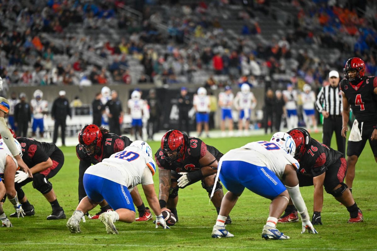 San Diego State quarterback Jayden Denegal lines up for a shotgun snap at Snapdragon Stadium on Saturday, Nov. 16, 2025.