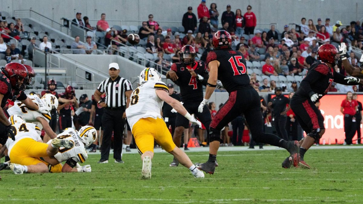 Junior quarterback Jayden Denegal makes a pass on Nov. 1, 2025 at Snapdragon Stadium.
