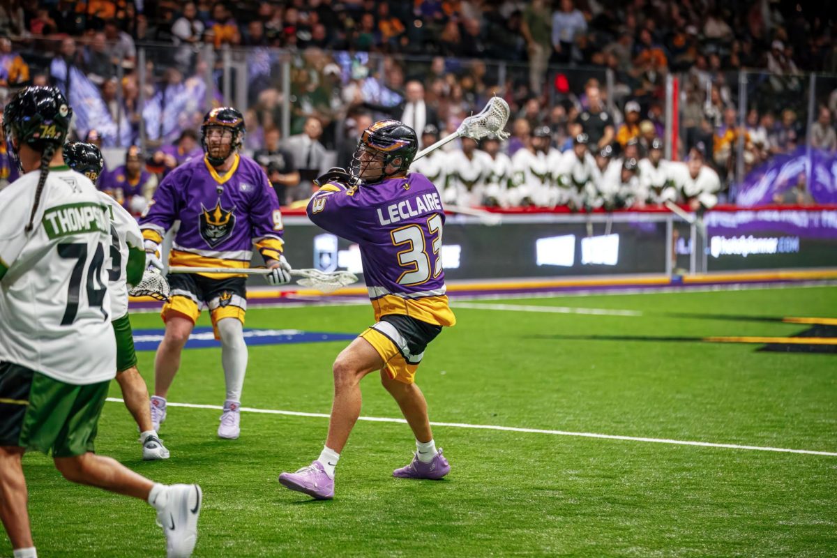 San Diego Seals transition player Tre Leclaire launches a ball against the Rochester Nighthawks at Pechanga Arena on Sunday, Nov. 14, 2025. Image Courtesy of the San Diego Seals