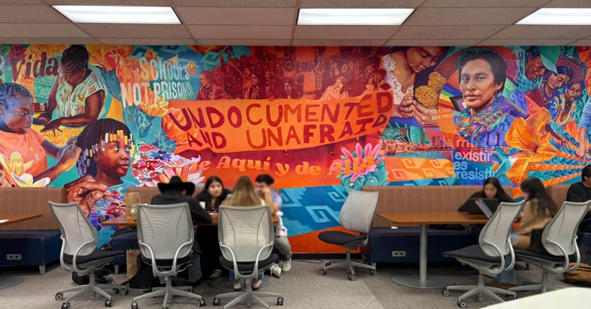 A mural in SDSU's LatinX Resource Center located in the basement of the Love Library.