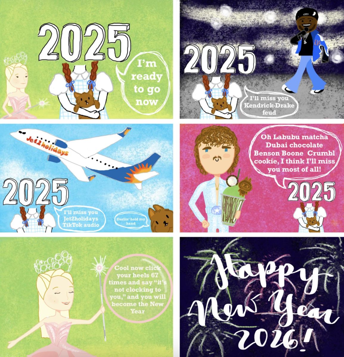 A pop-culture recap of 2025 which includes Kendrick Lamar, Jet 2 Holidays, Benson Boone, the movie “Wicked” and various other references.
