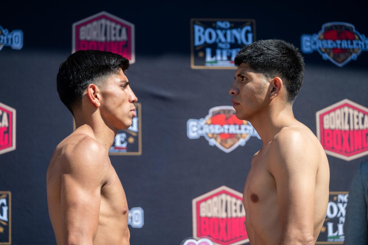 Adrian Torres and Marco Juarez facing off after weigh-in on Feb. 26, 2026.