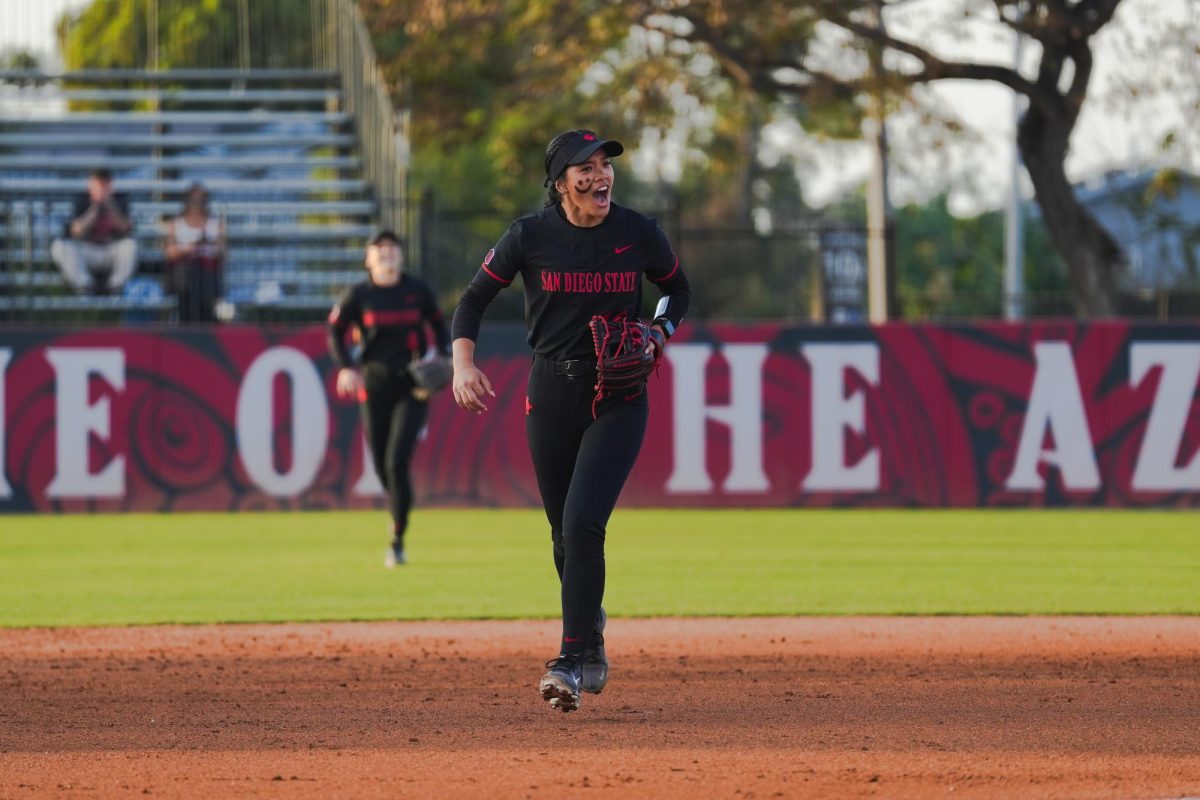San Diego State infielder Quinn Waiki (So.) bringing the energy during SDSU Softball's season opener.