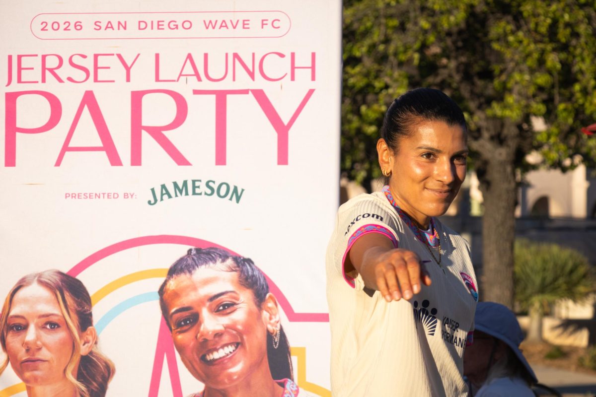 SD Wave midfielder Kenza Dali walks over to sign autographs in the new SD Wave jersey at the San
Diego Wave’s jersey reveal event on Feb. 26, 2026 