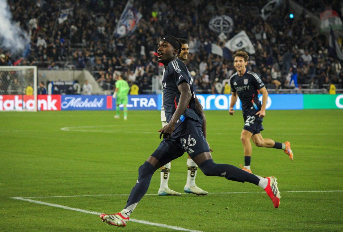 Defender and No. 1 overall selection of the 2025 MLS SuperDraft, Manu Duah celebrates his header goal in the 68' minute that would spark a four goal comeback over Pumas. 