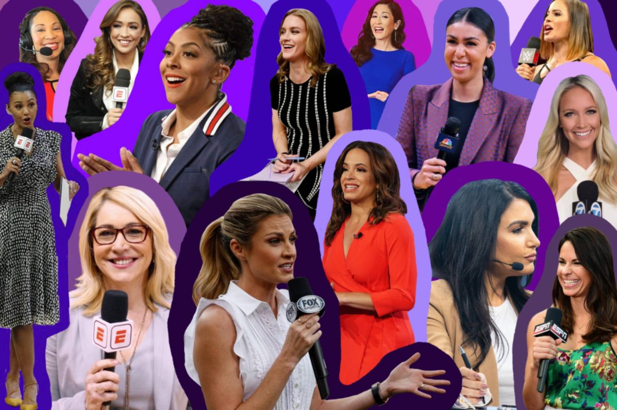 [Photo Courtesy: Soleil Dam] Artwork of cutouts of current, known names of women working within the sports industry.