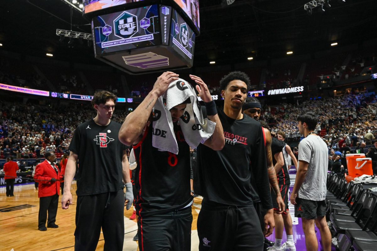 Freshman forward Tae Simmons leaves the Thomas & Mack Center in tears after Mountain West championship loss to Utah State on Sat. March 14, 2026