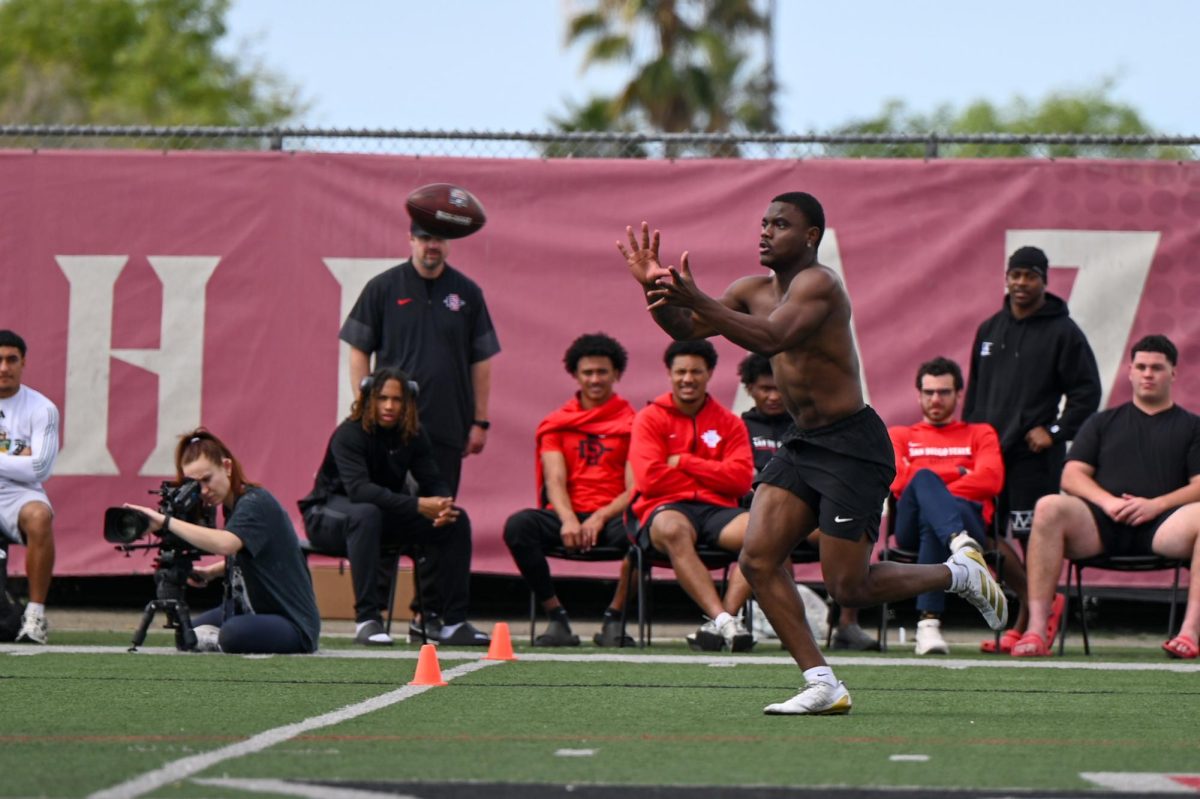 Cornerback Bryce Phillips catches a pass during the NFL Pro Day on Wednesday March 11, 2026 at San Diego State University
