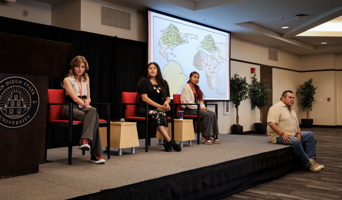 A still shot of the speakers at the Native and Indigenous Research and Arts Symposium. Photo courtesy of Skylar Tillman.