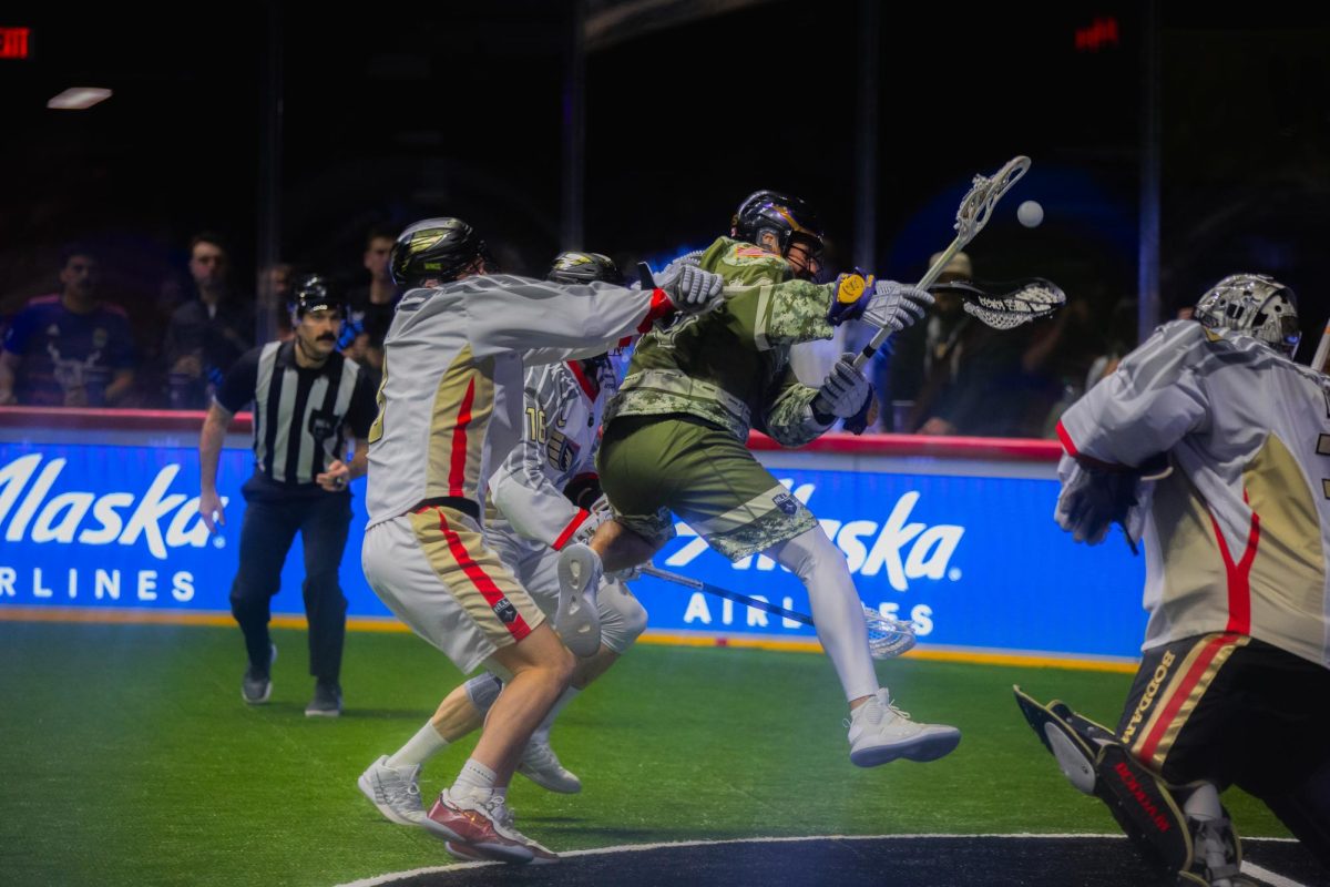 Seals forward Wesley Berg with the shot against the Wings on Jan. 30, 2026 at Pechanga Arena. 