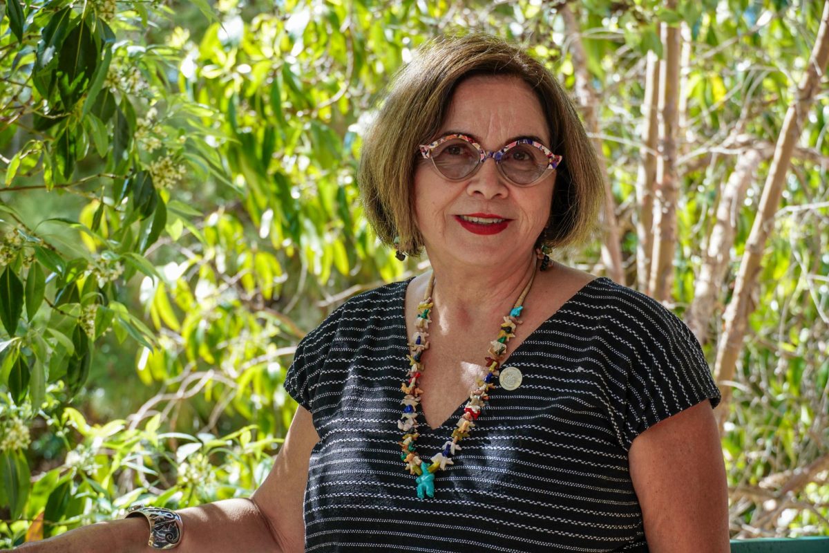 President Adela de la Torre poses outside of her office in Manchester Hall. April 23, 2026.
