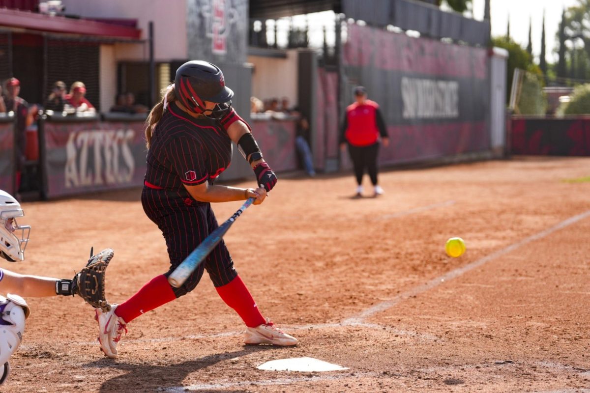 San Diego State junior Olivia Gigante (#31) swings at a pitch during a game against Grand Canyon University on April 18, 2026, at the SDSU Softball Stadium.