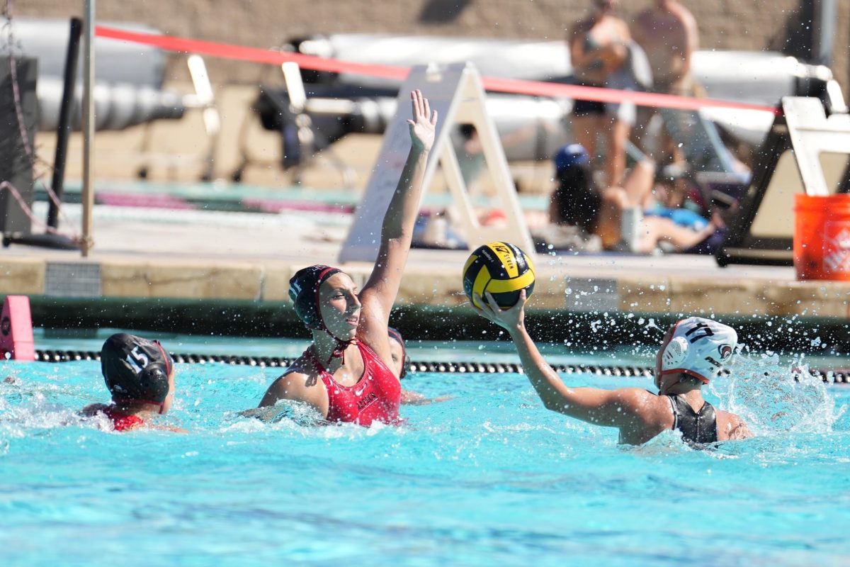 #11 Claudia Valdes (Sr.) attempts to block a shot in a 17-10 win vs Pacific on March 1st, 2026.