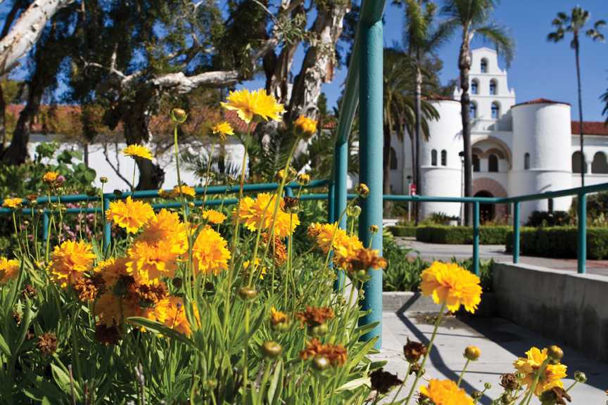 Staff Photographer jeff lewis captured a quiet moment at this SDSU landmark as blossoms began to stretch toward the brighter days of summer ... and the end of finals.